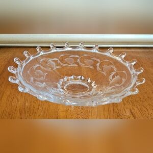 Vintage Elegant Heisey Glass 8" Lariat Console Bowl Floral Etch